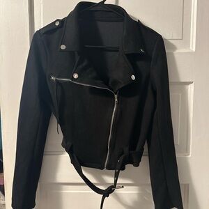 SHEIN Black Leather Jacket with Silver Details